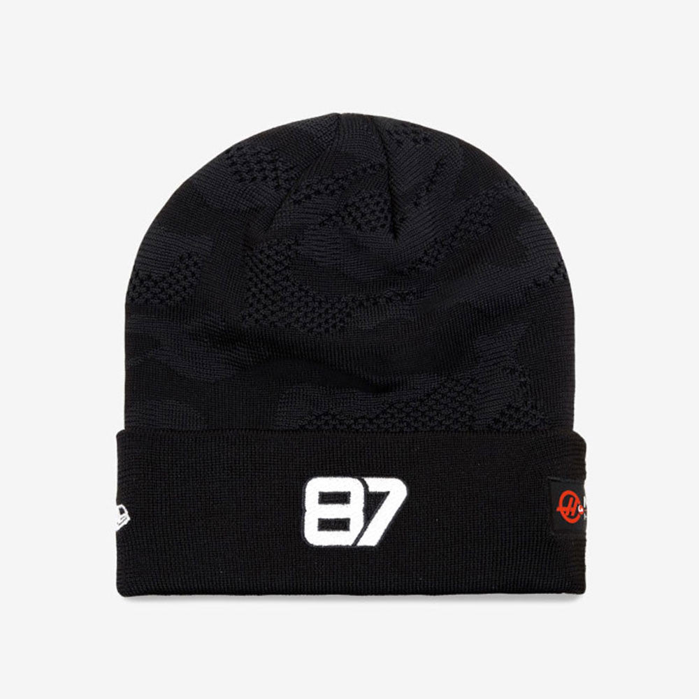 Haas F1 Team 2025 Oliver Bearman Camo Cuff Beanie Adults - Black/Scarlet