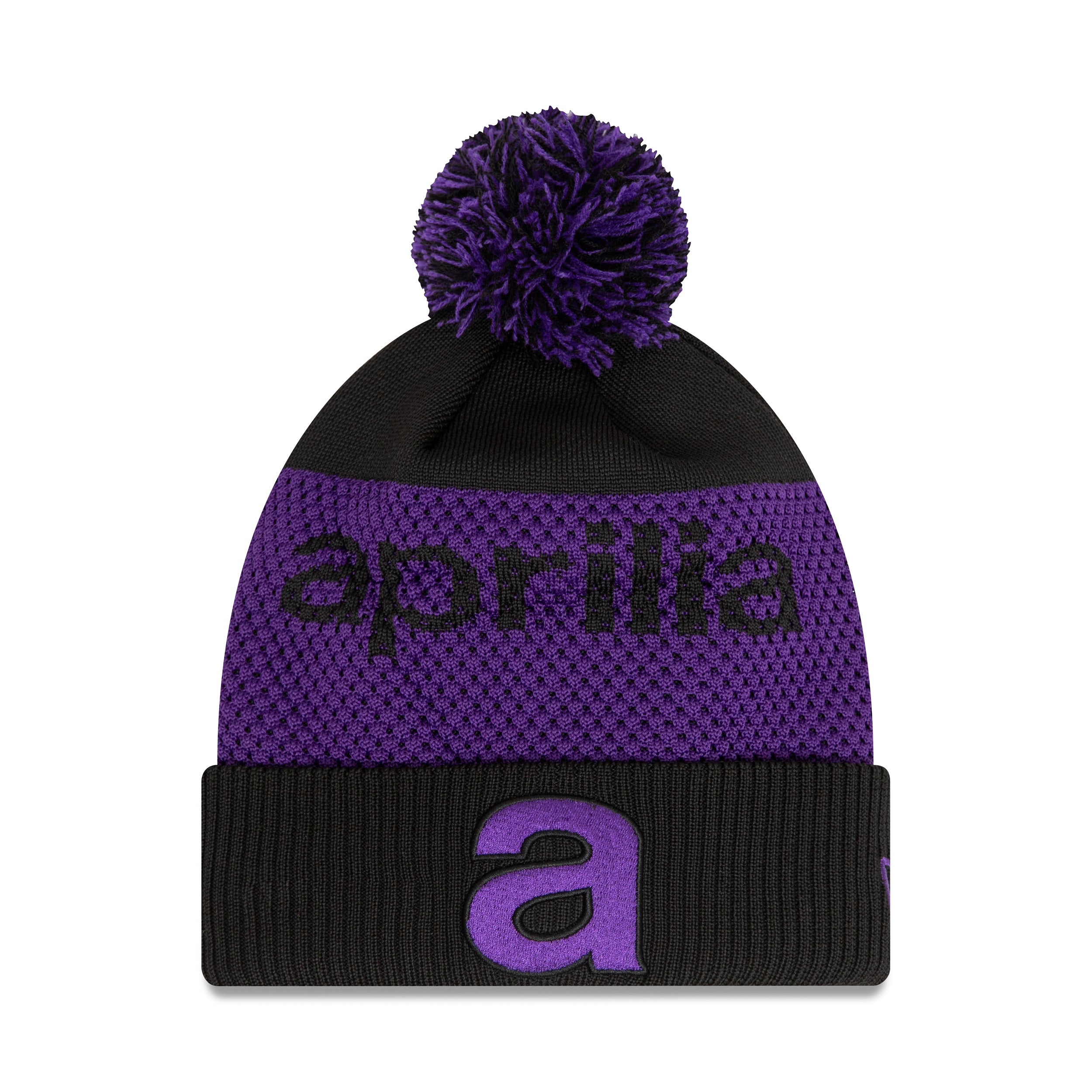 Aprilia Wordmark Pom Cuff Beanie Adults - Black/Purple