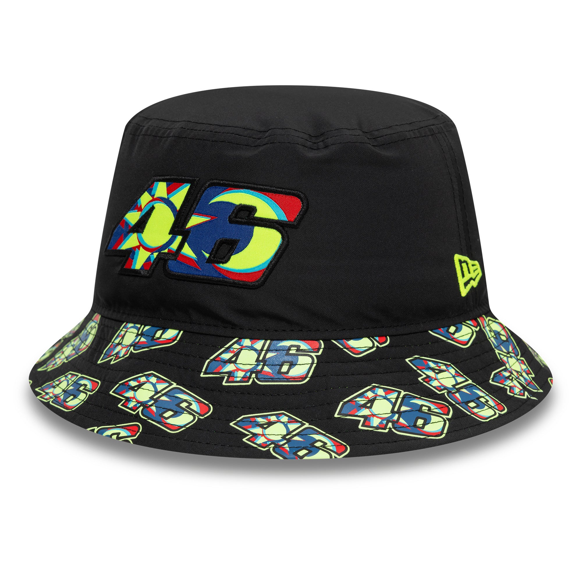 VR46 Moon Sun Tapered Bucket Hat Adults - Black/Neon Yellow