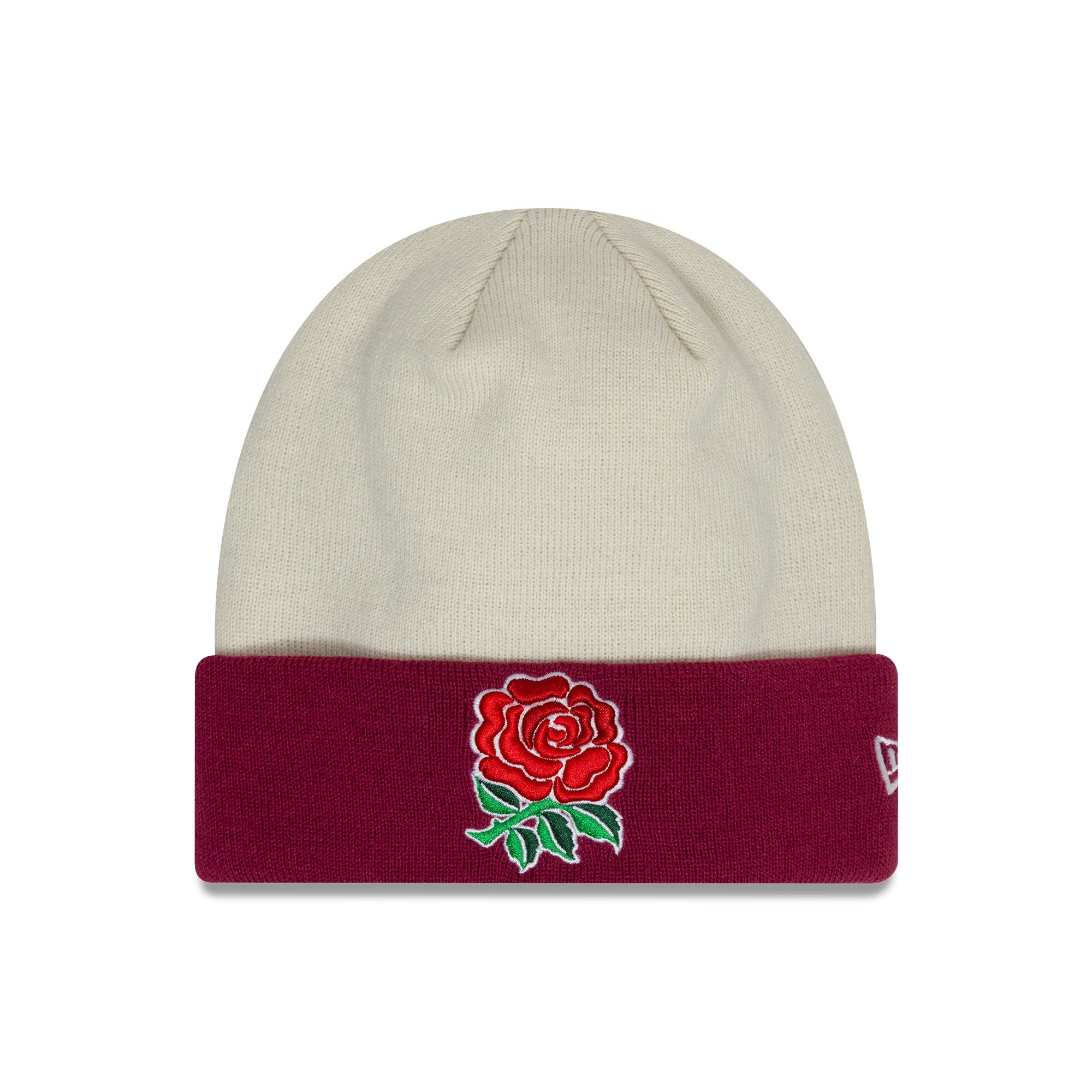 Rugby Football Union Contrast Cuff Beanie Adults - Ivory/Maroon