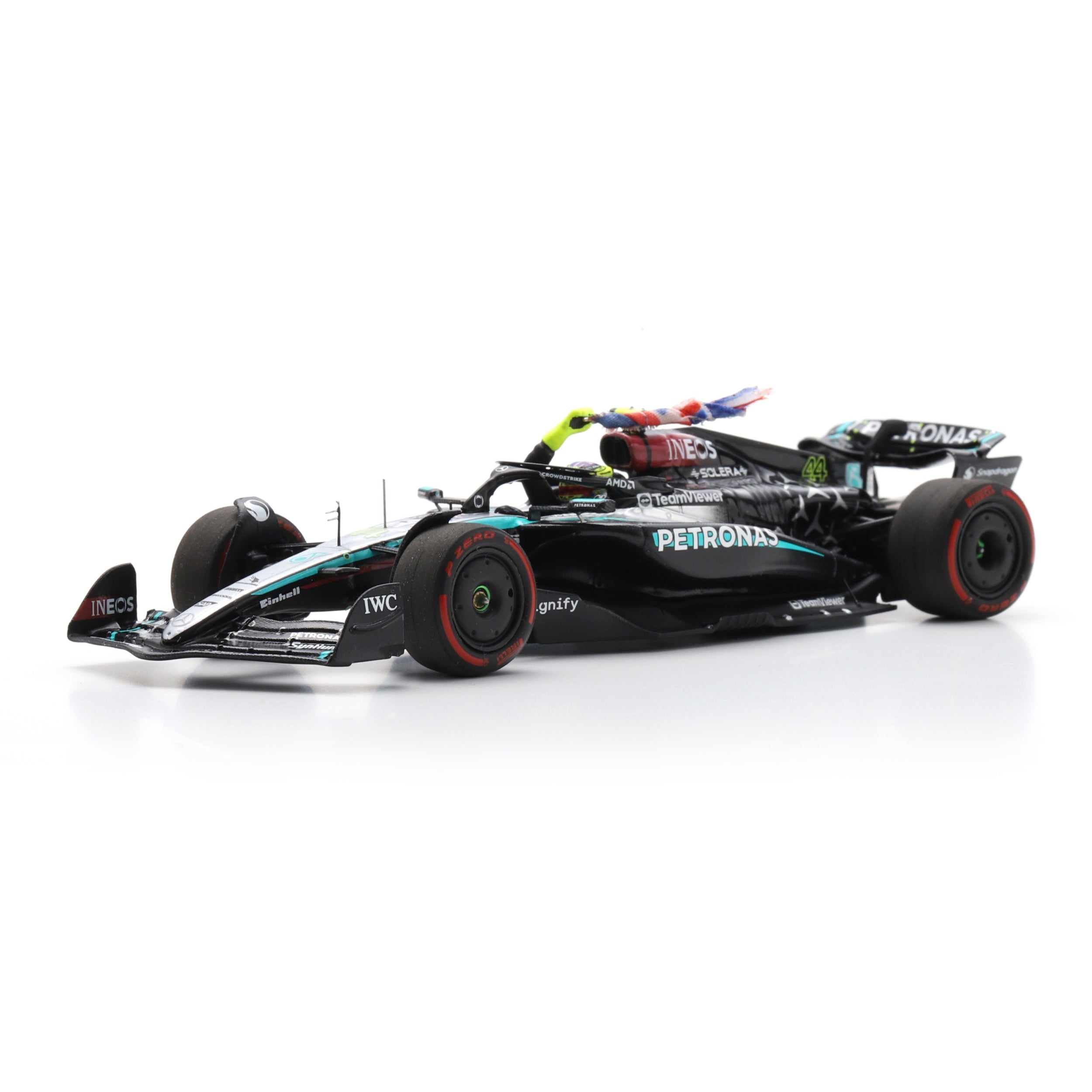 Mercedes AMG Petronas W15 NO.44 Lewis Hamilton 2024 British GP Winner With Flag-Black-1:43 Scale